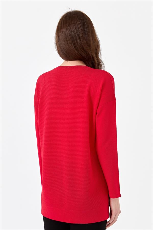 Женская трикотажная тонкая блуза с V-образным вырезом алая