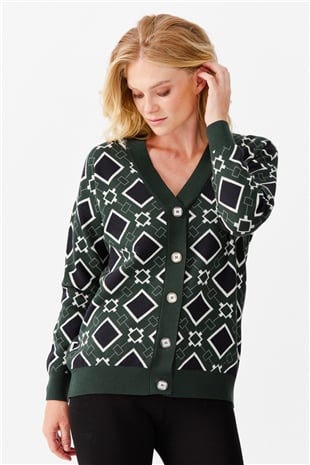 Женский жакет в клетку с V-образным вырезом, темно зеленый