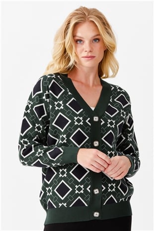 Женский жакет в клетку с V-образным вырезом, темно зеленый