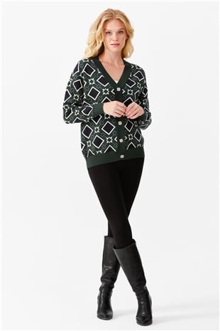 Женский жакет в клетку с V-образным вырезом, темно зеленый