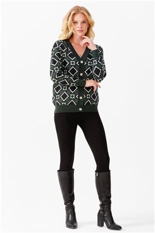 Женский жакет в клетку с V-образным вырезом, темно зеленый