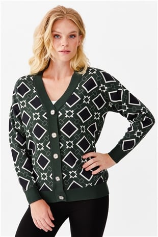 Женский жакет в клетку с V-образным вырезом, темно зеленый
