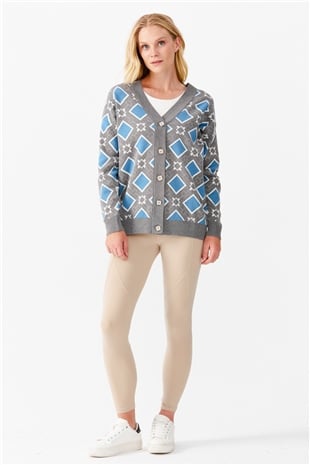 Женский жакет в клетку с V-образным вырезом, дымчатый