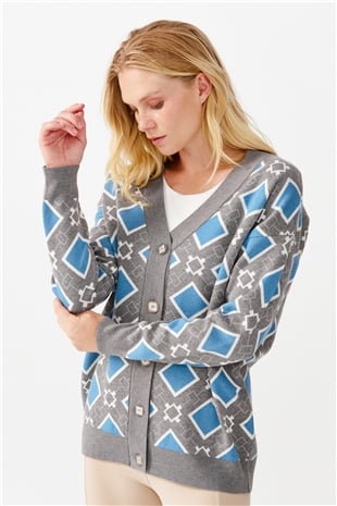 Женский жакет в клетку с V-образным вырезом, дымчатый