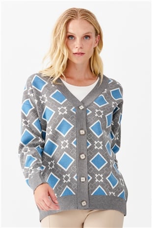 Женский жакет в клетку с V-образным вырезом, дымчатый