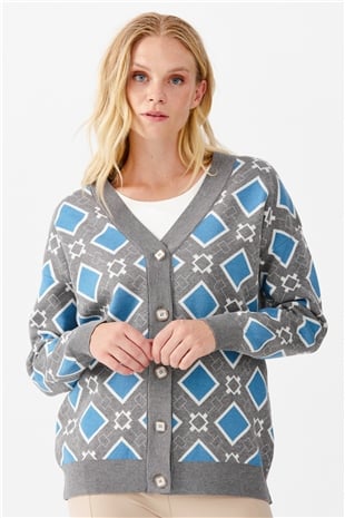 Женский жакет в клетку с V-образным вырезом, дымчатый