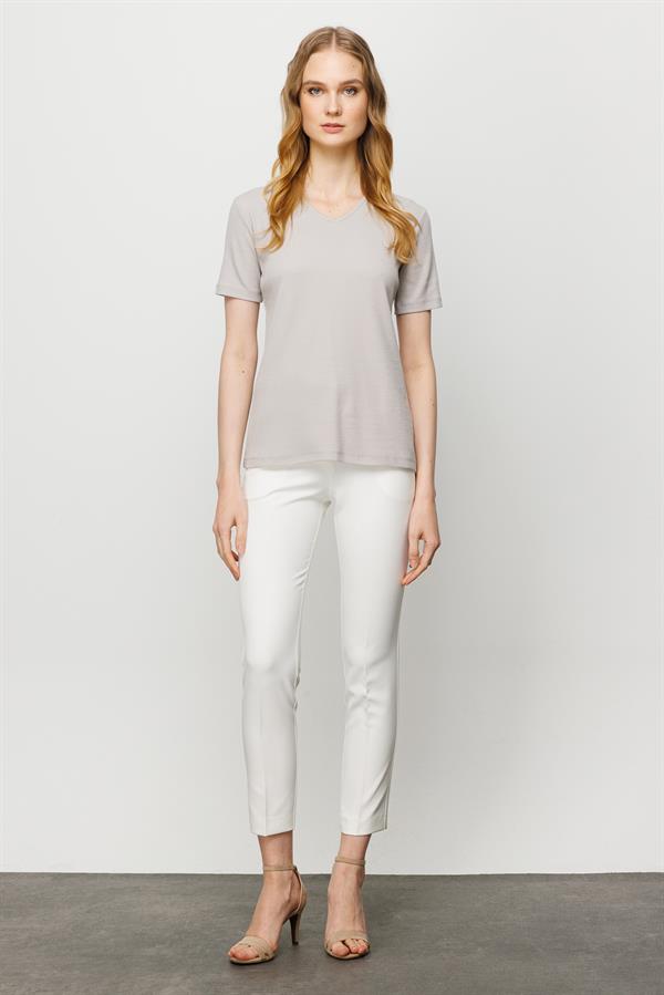 Женская хлопковая облегающая футболка с V образным вырезом серая