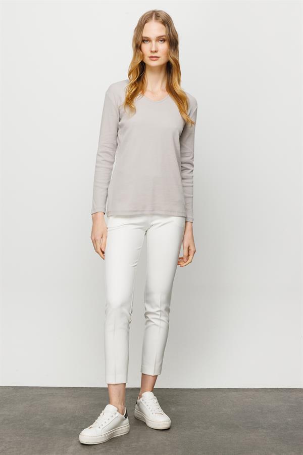 Женская хлопковая облегающая блуза с V образным вырезом серая 