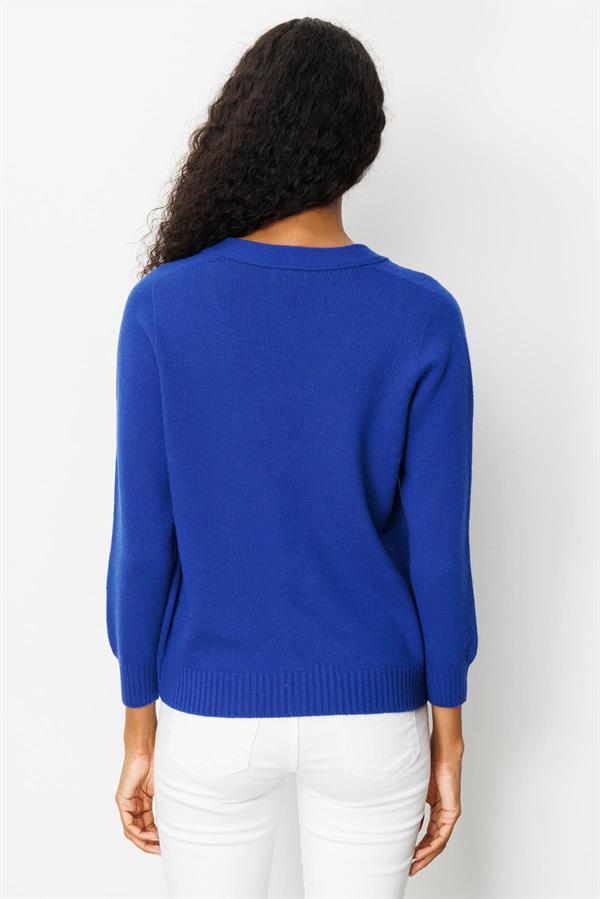 Kadın V Yaka Kısa Yün Hırka K.S.Mavi