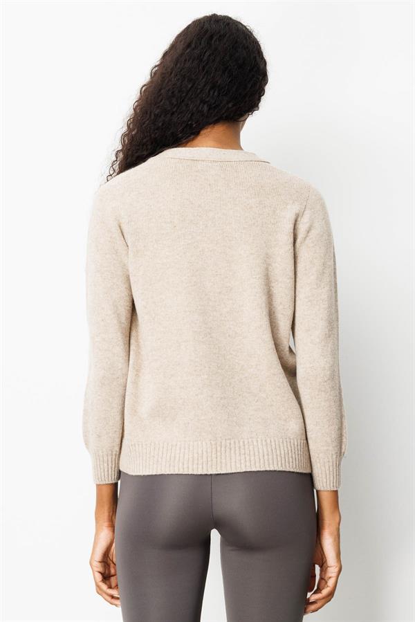 Kadın V Yaka Kısa Yün Hırka K.Bej