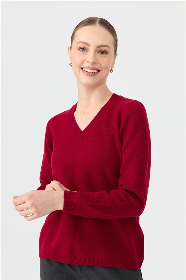 Kadın V Yaka Klasik Yün Kazak V.Çürüğü