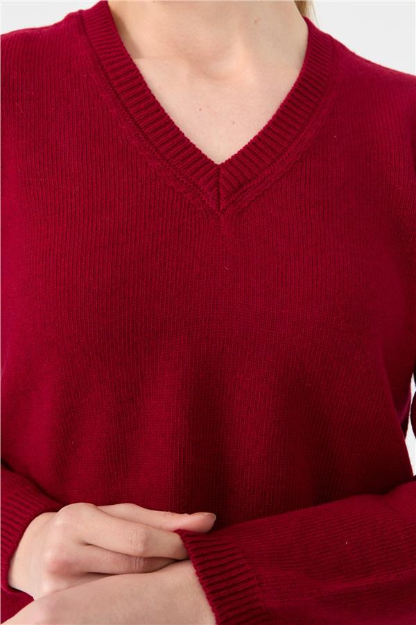 Kadın V Yaka Klasik Yün Kazak V.Çürüğü