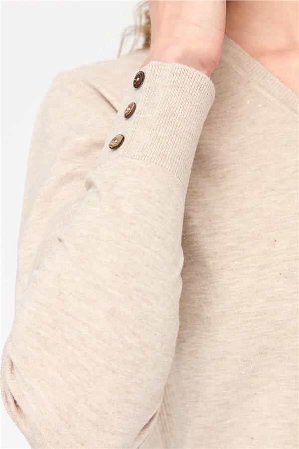 Женская блестящая блузка с рукавами на пуговицах Бежевый