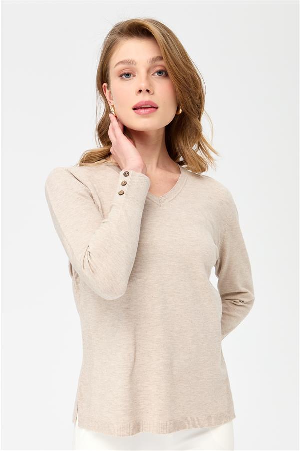 Женская блестящая блузка с рукавами на пуговицах Бежевый