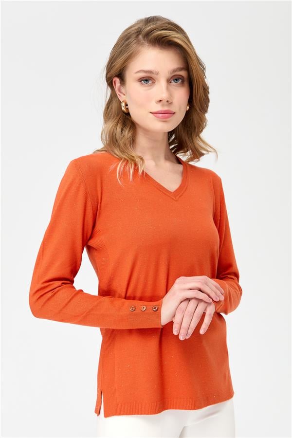 Женская блестящая блузка с рукавами на пуговицах апельсин