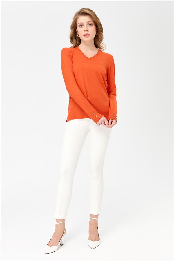 Женская блестящая блузка с рукавами на пуговицах апельсин