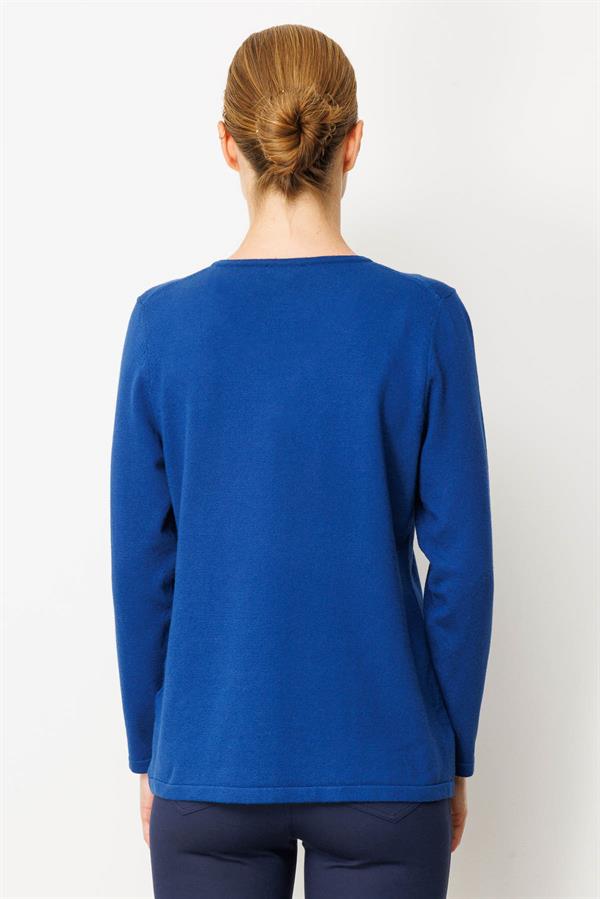 Kadın V Yaka Omuzları Boncuk İşlemeli Bluz K.Saks