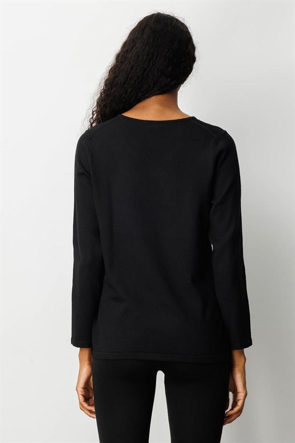 Kadın V Yaka Omuzları Boncuk İşlemeli Bluz Siyah