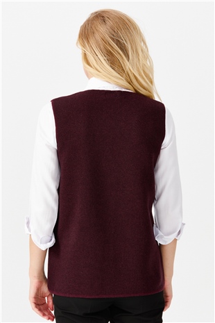 Женский жилет на пуговицах с v-образным вырезом и карманом на плече с отделкой , темно сливовый