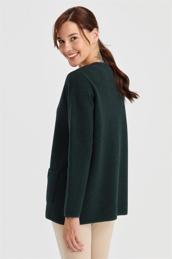 Женская шерстяная куртка с v-образным вырезом и карманами из фетра с вышивкой