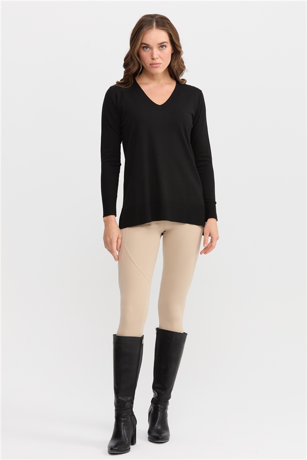 Женский свитер с v-образным вырезом спереди и сзади, черный 