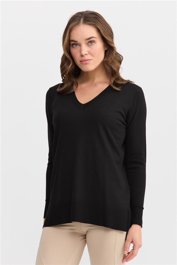 Женский свитер с v-образным вырезом спереди и сзади, черный 