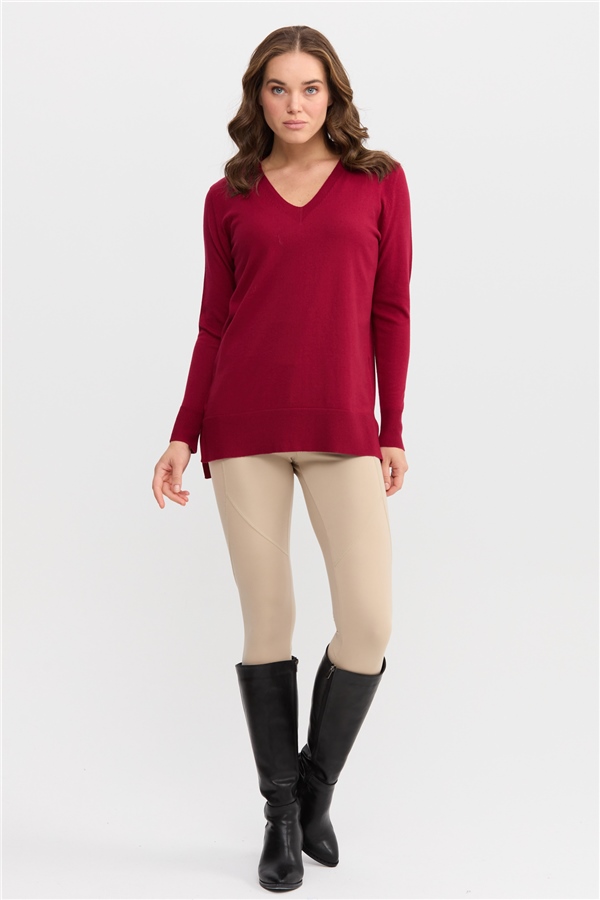 Женский свитер с v-образным вырезом спереди и сзади, вишневый 
