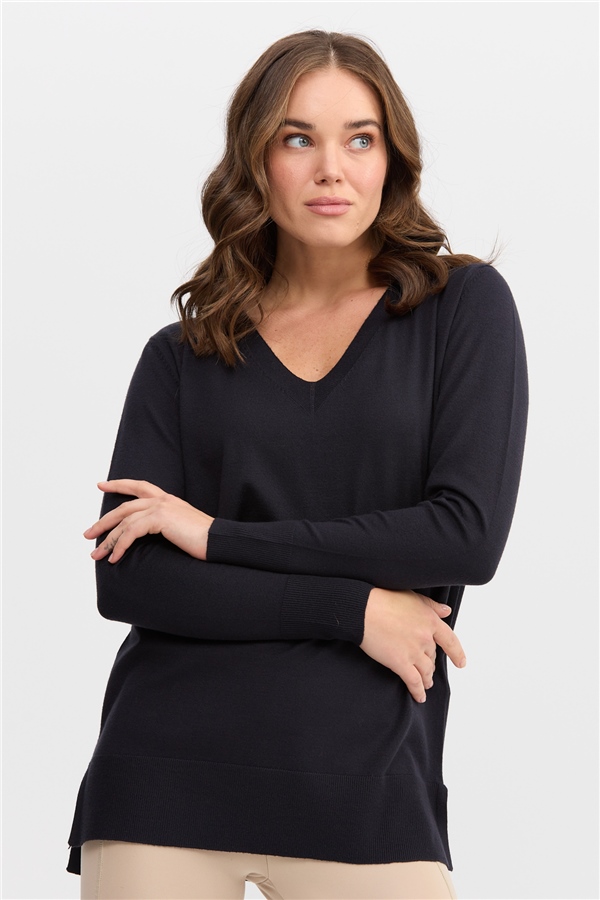 Женский свитер с v-образным вырезом спереди и сзади, синий 
