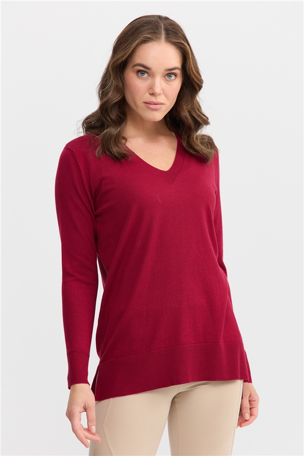 Женский свитер с v-образным вырезом спереди и сзади, вишневый 