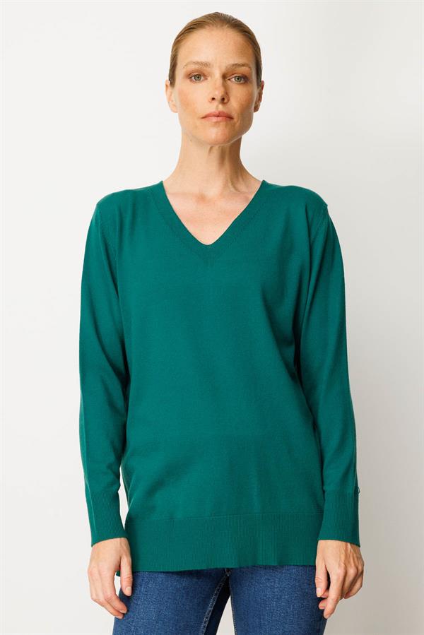 Kadın V Yaka Önü Arkası Yırtmaçlı Kazak Ö.Başı