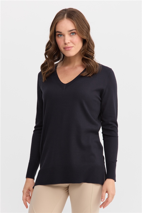 Женский свитер с v-образным вырезом спереди и сзади, синий 