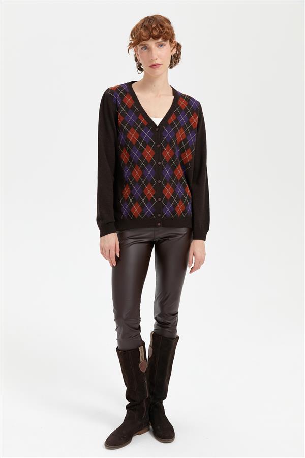 Kadın V Yaka Önü Baklavalı Hırka K.Kahve