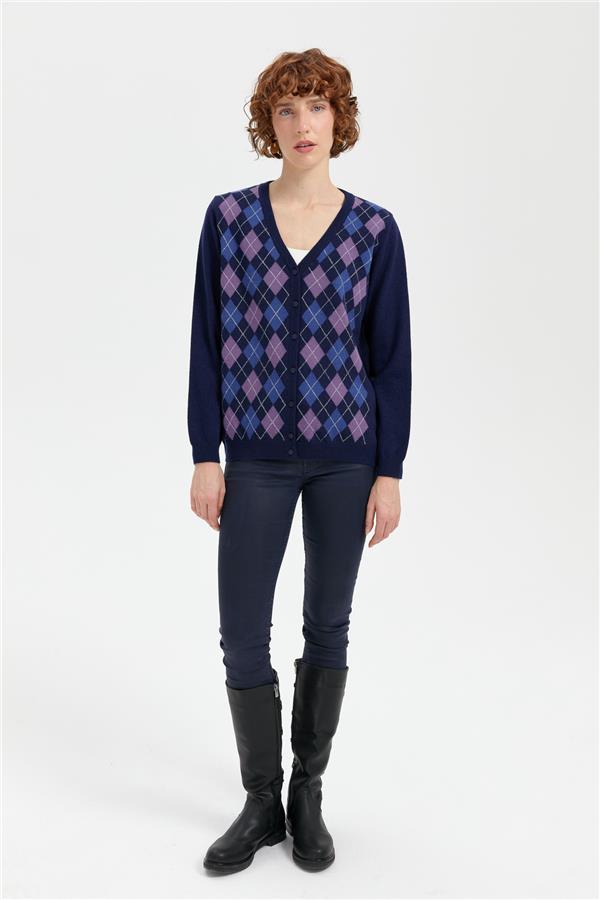 Kadın V Yaka Önü Baklavalı Hırka Y.A Lacivert