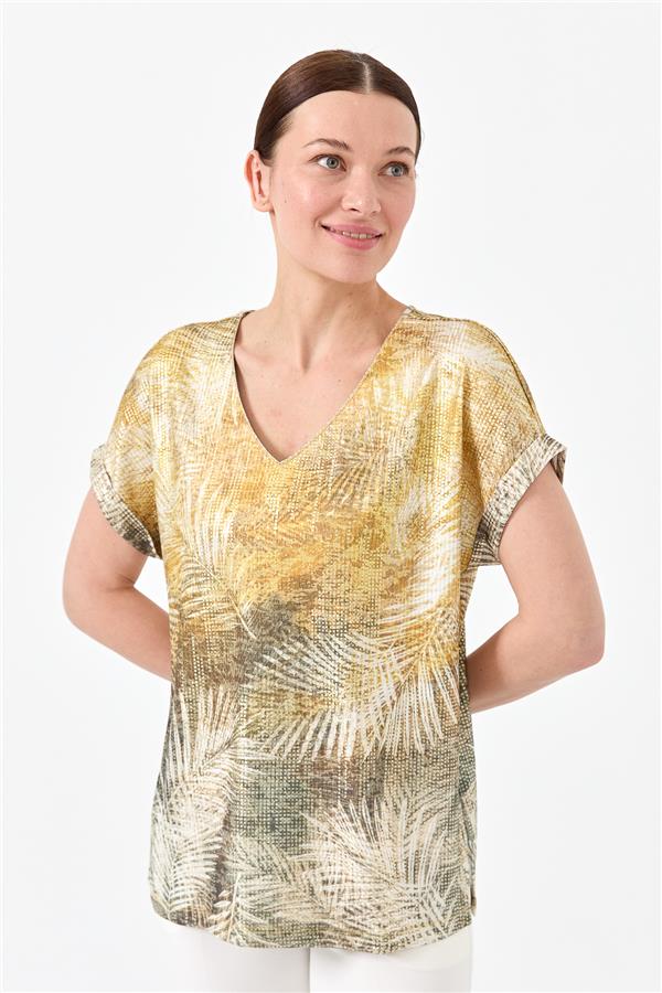 Женская хлопковая блуза с V образным вырезом из блестящей ткани горчичная