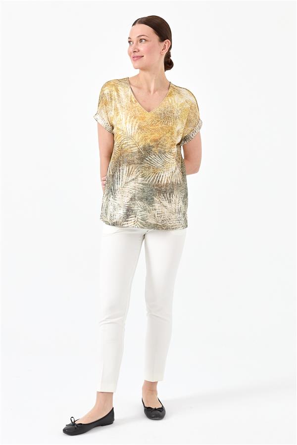 Женская хлопковая блуза с V образным вырезом из блестящей ткани горчичная