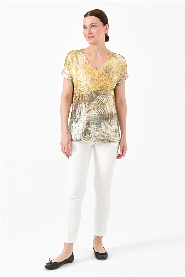 Женская хлопковая блуза с V образным вырезом из блестящей ткани горчичная