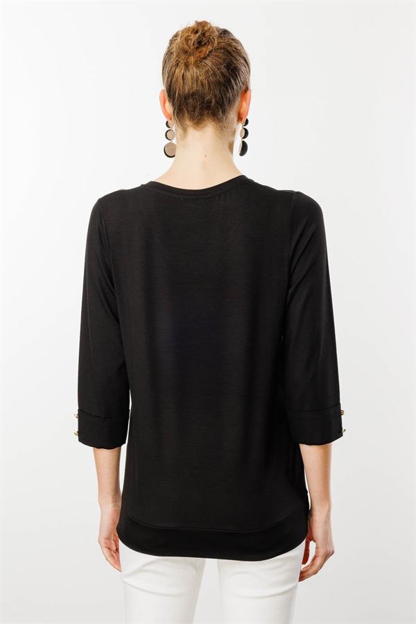 Kadın V Yaka Penye Bluz Siyah