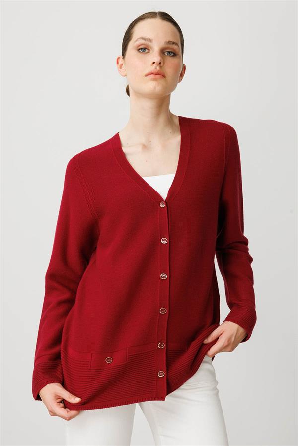 Kadın V Yaka Sahte Cepli Düğmeli Ceket V.Çürüğü