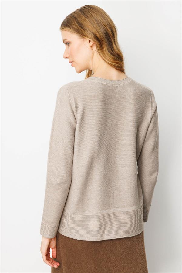 Kadın V Yaka Sahte Cepli Düğmeli Ceket Vizon