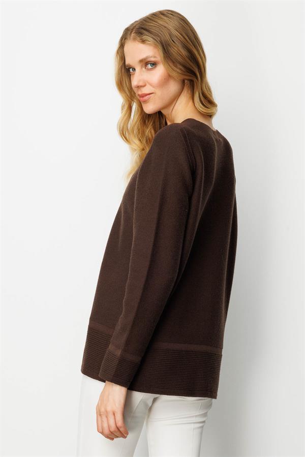 Kadın V Yaka Sahte Cepli Düğmeli Ceket Kahve