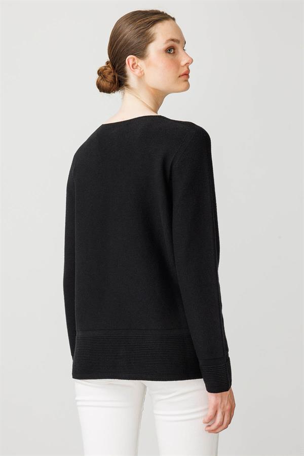 Kadın V Yaka Sahte Cepli Düğmeli Ceket Siyah