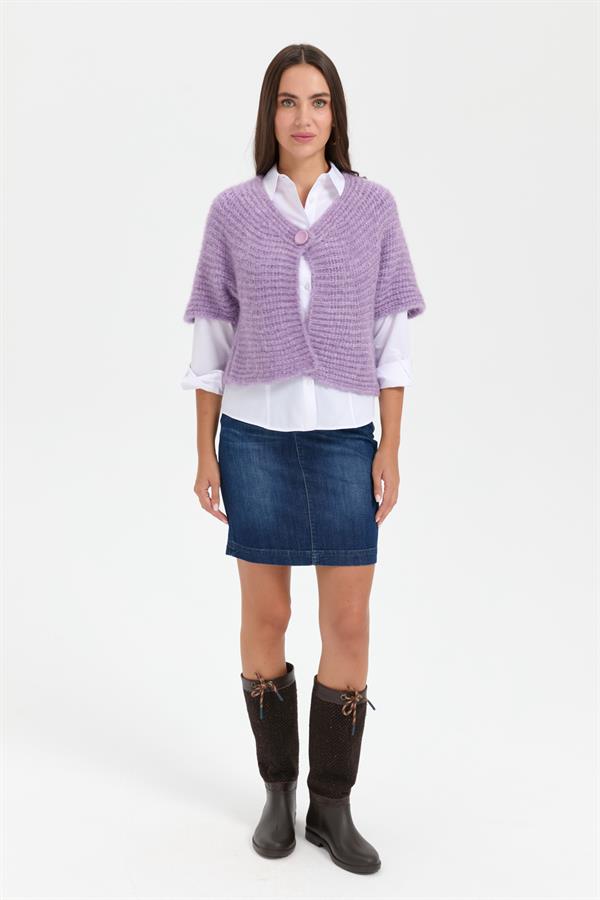 Kadın V Yaka Tek Düğmeli Kısa Yelek Lila