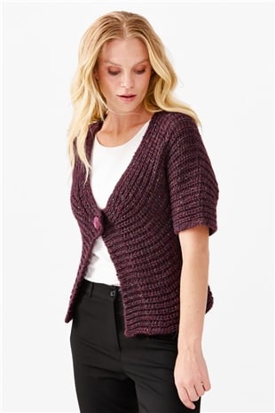 Женский короткий жилет на одной пуговице с v-образным вырезом, сливовый