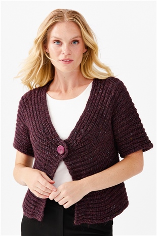 Женский короткий жилет на одной пуговице с v-образным вырезом, сливовый