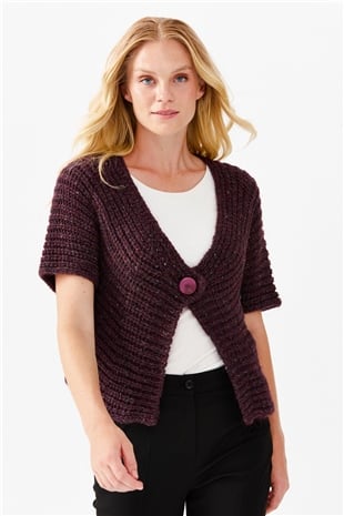 Женский короткий жилет на одной пуговице с v-образным вырезом, сливовый
