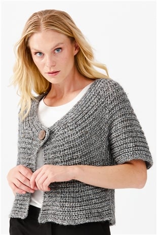 Женский короткий жилет на одной пуговице с v-образным вырезом, дымчатый