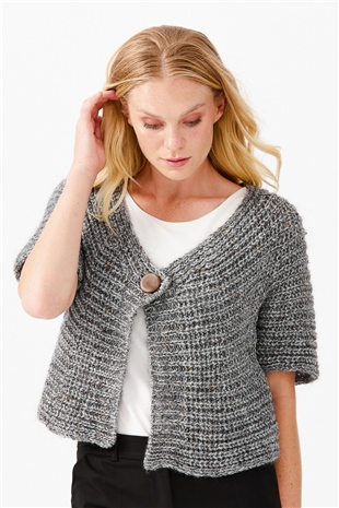 Женский короткий жилет на одной пуговице с v-образным вырезом, дымчатый