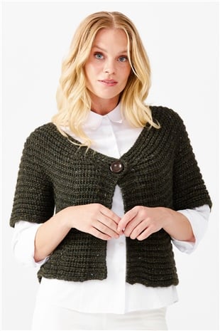 Женский короткий жилет на одной пуговице с v-образным вырезом, зеленый