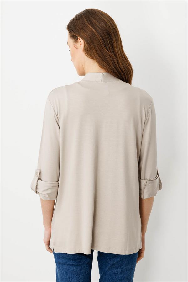 Kadın V Yaka Uzun Kol Cepli Düğmeli Penye Ceket Bej