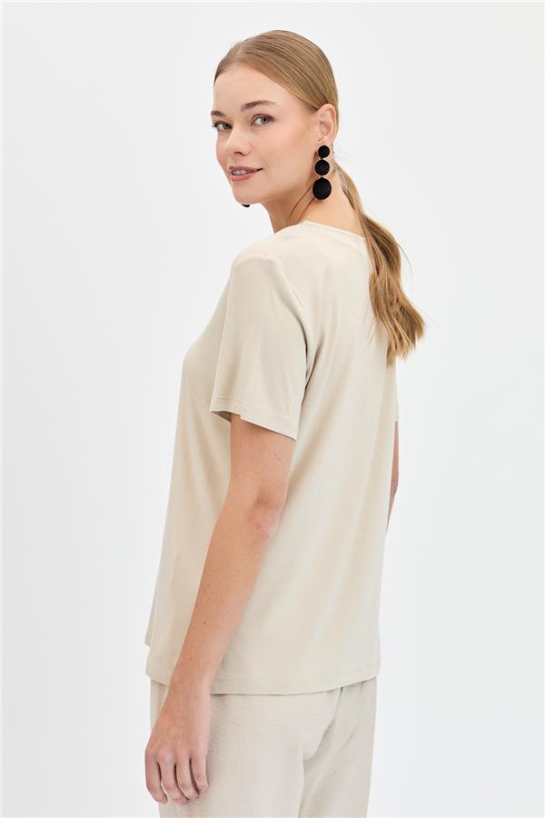 Женская блестящая футболка с v-образным вырезом и воротником